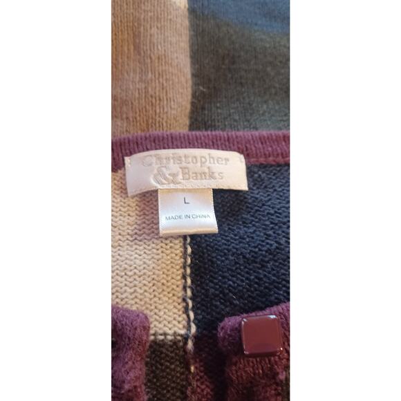 VTG Christopher & Banks Patchwork Cardigan Sweater Cottagecore Y2K 90s Sz Large - Picture 5 of 7